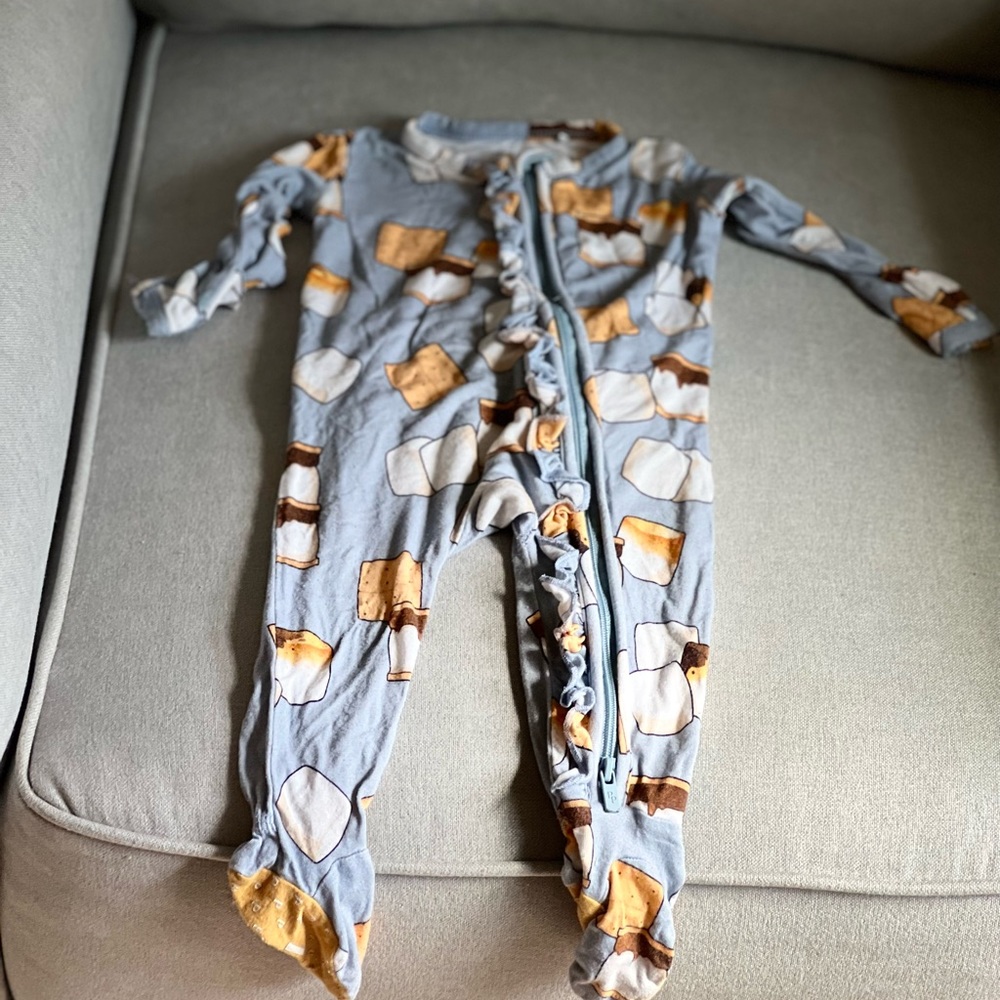 Posh peanut s’mores footie ruffled zippered one piece